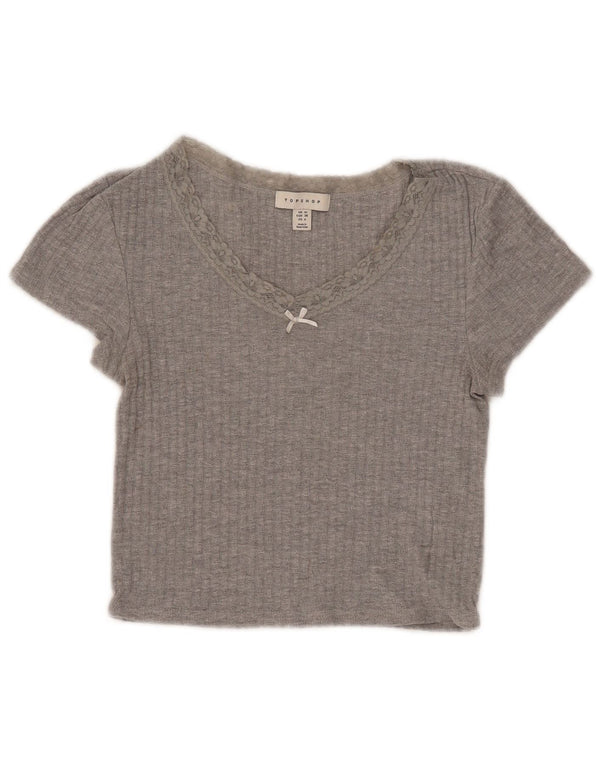 Topshop Dame Crop T-Shirt Top UK 10 Lille Grå Bomuld