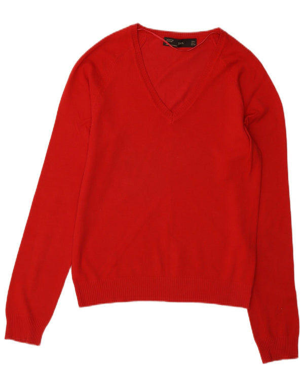 Zara Dame V-hals sweater UK 10 Lille rød bomuld