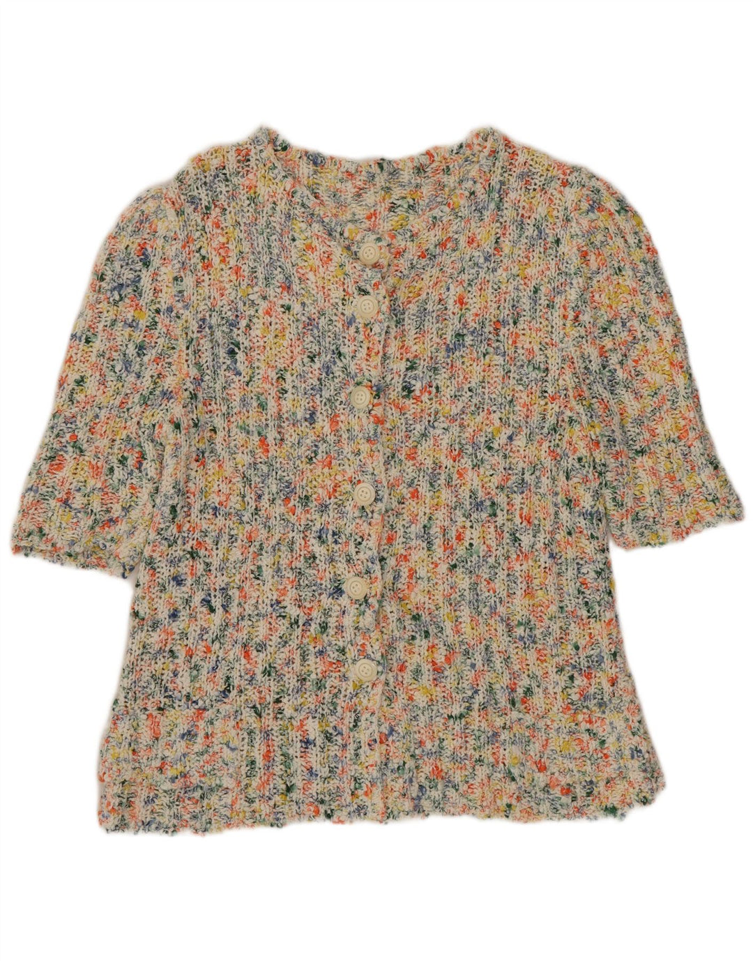 Vintage Kvinder Kortærmet Cardigan Sweater UK 8 Lille Flerfarvet
