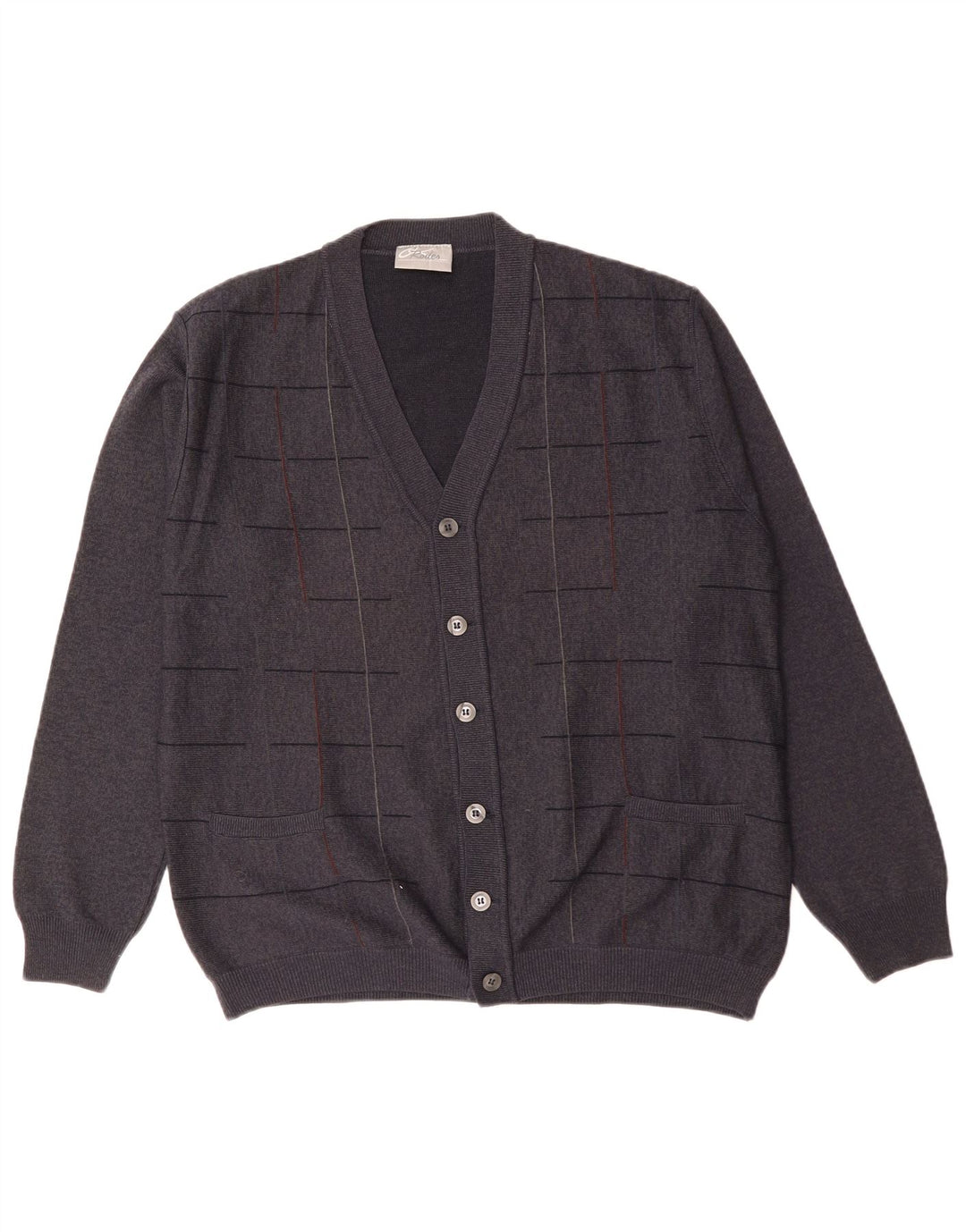 RODES Herre cardigan sweater Stor grå ternet uld