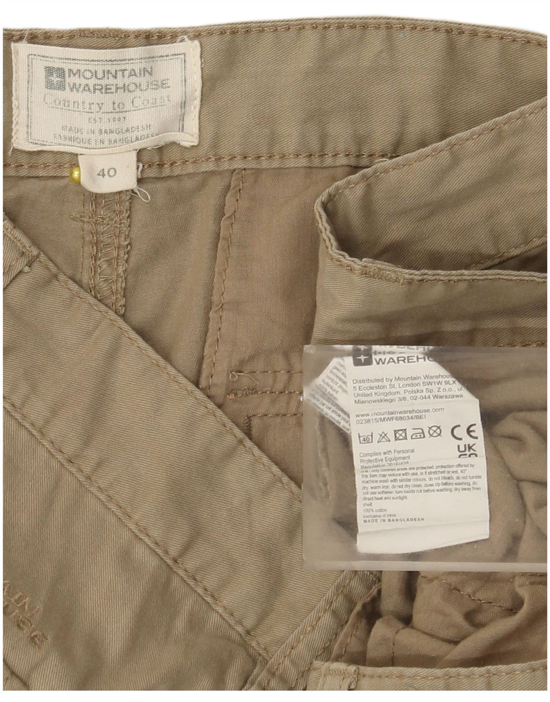 Mountain Warehouse Herre Cargo Shorts W40 XL Khaki Bomuld