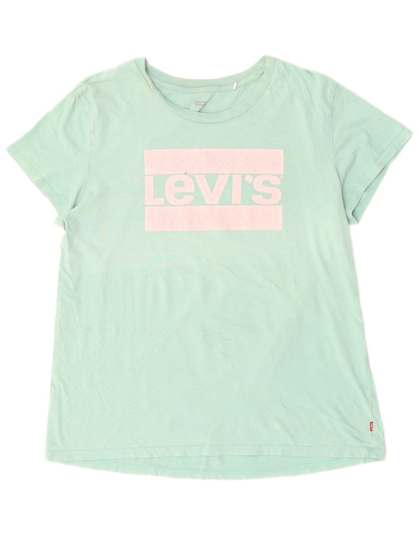 LEVI'S Grafisk T-shirt top til kvinder UK 16 Stor turkis bomuld