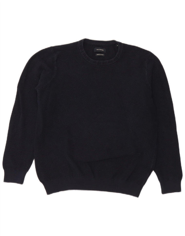 Vintage sweater med rund hals til mænd mellem marineblå bomuld