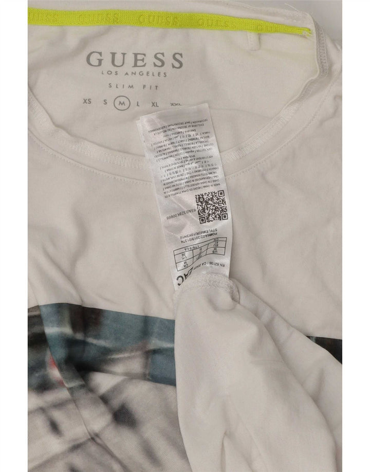 Guess Herre Slim Fit Grafisk T-Shirt Top Medium Hvid Bomuld