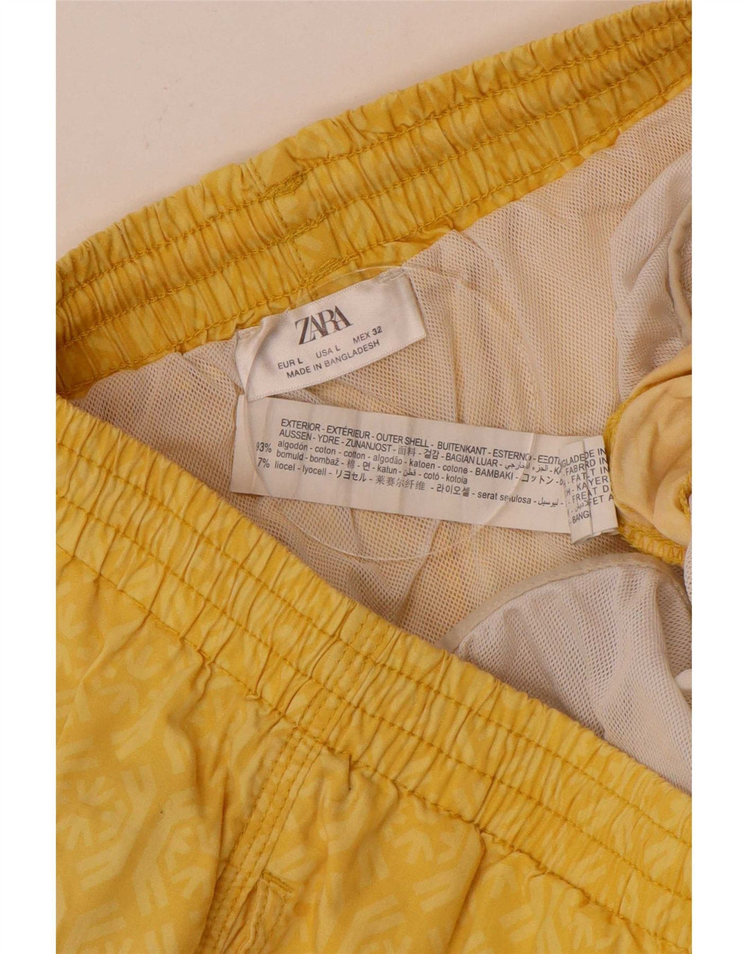 Zara Badeshorts med abstrakt mønster til mænd Large W32 Yellow Cotton