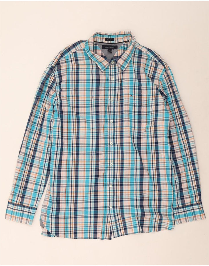 Tommy Hilfiger Herre høj skjorte 2XL blå ternet bomuld