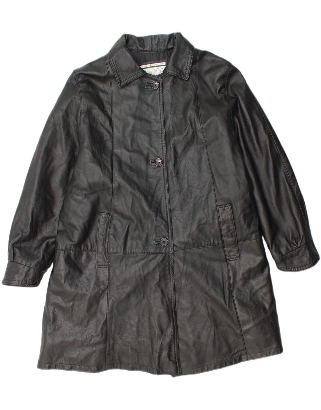 VINTAGE Womens Oversized Leather Coat UK 14 Medium Black Leather Vintage Vintage and Second-Hand Vintage from Messina Hembry 