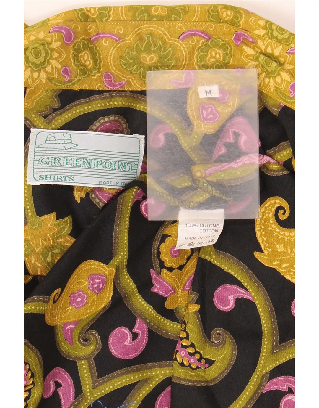 Vintage kortærmet herreskjorte medium gul Paisley bomuld