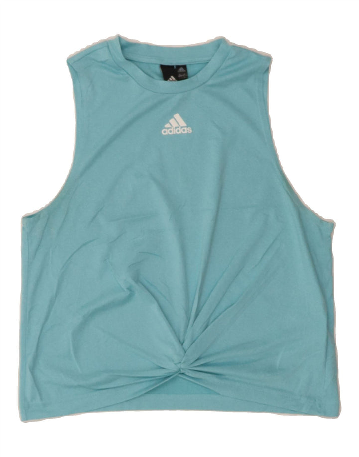 ADIDAS Womens Graphic Vest Top UK 8/10 Small Blue Polyester Vintage Adidas and Second-Hand Adidas from Messina Hembry 