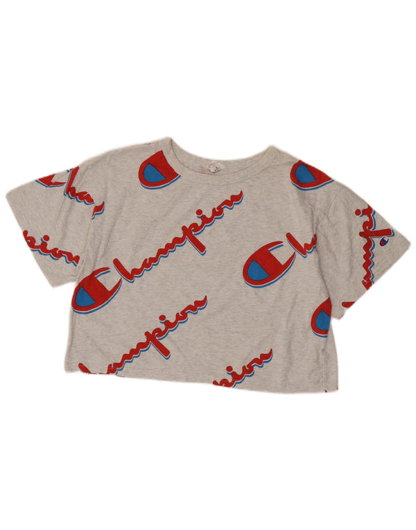 CHAMPION Womens Reverse Weave Crop Grafisk T-Shirt Top UK 16 Large Grey