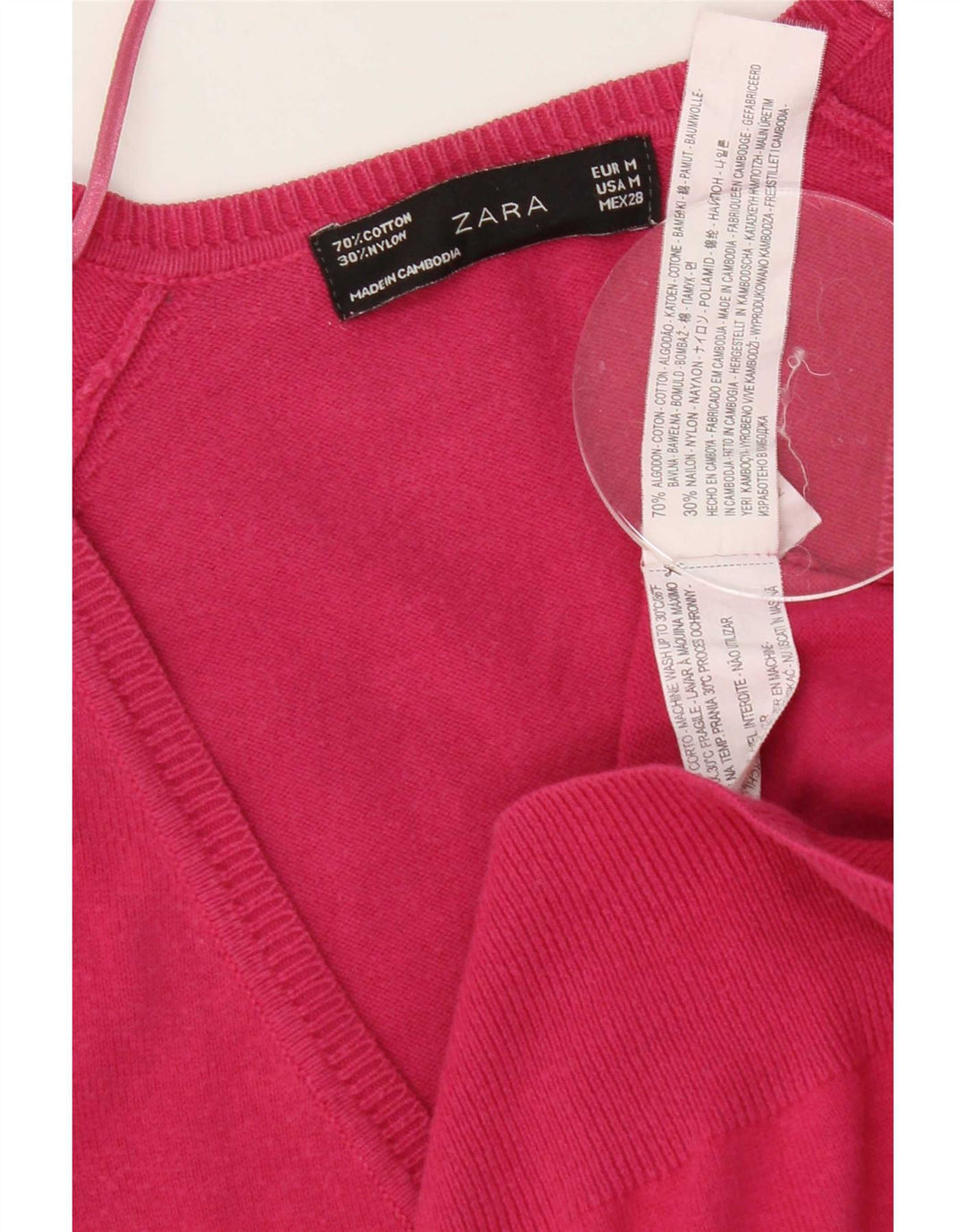Zara Dame Cardigan Sweater UK 12 Medium Pink Bomuld