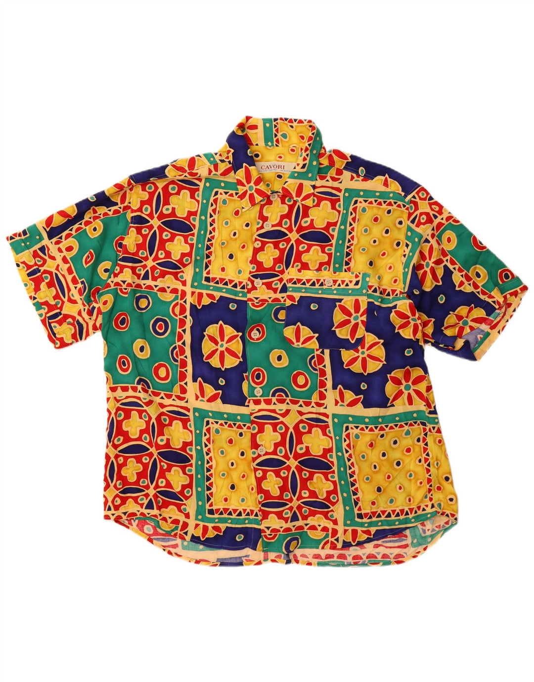 Cavori Kortærmet Herreskjorte Størrelse 43/44 XL Flerfarvet Patchwork