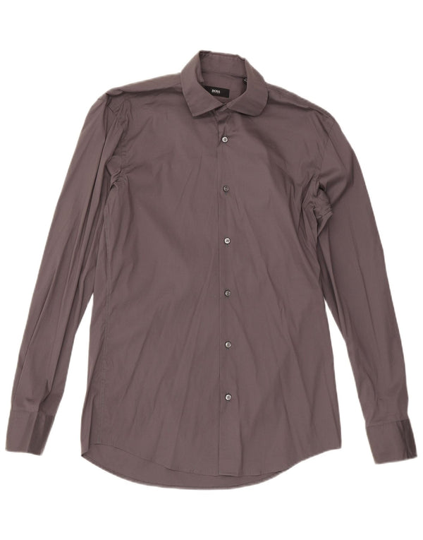 Hugo Boss Herre Slim Fit Skjorte Størrelse 37 14 1/2 Lille Grå Bomuld