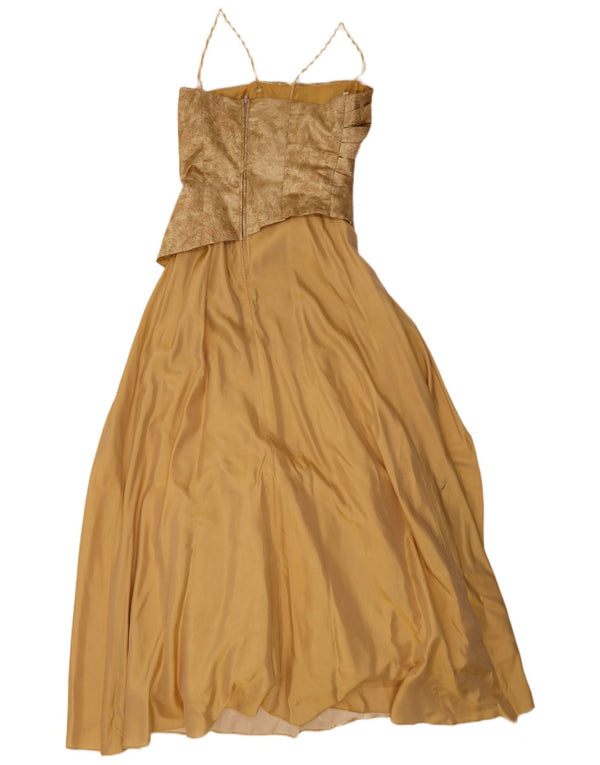 Yve London Dame Ærmeløs Maxikjole UK 8 Small Gold Floral