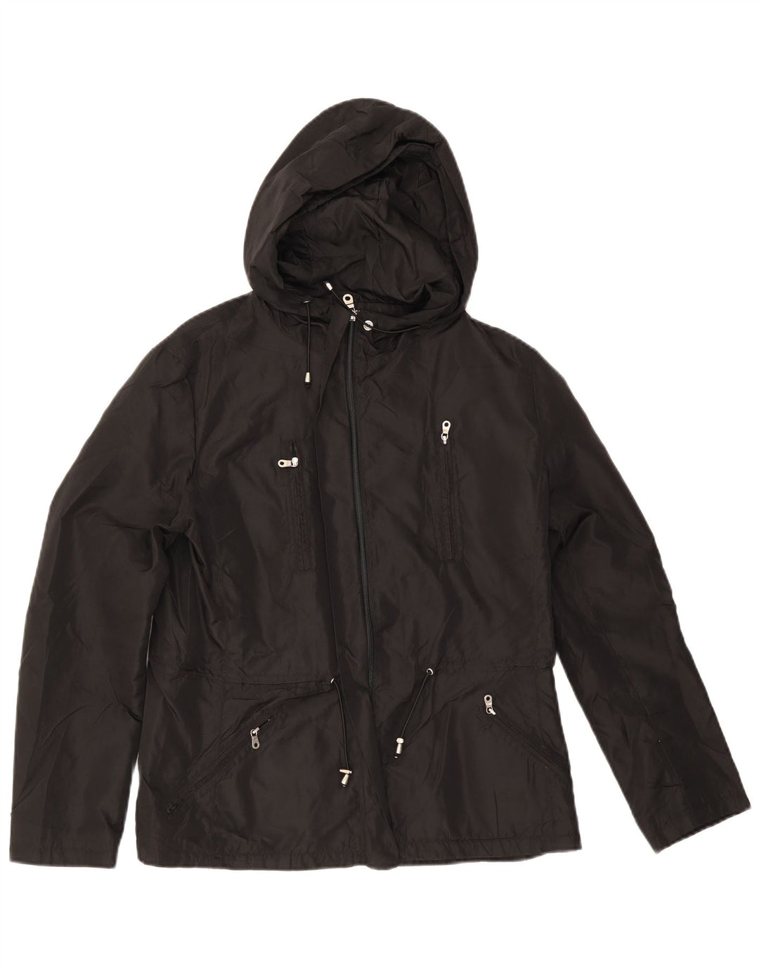 Zara Dame Hooded Utility Jacket UK 14 Large Black