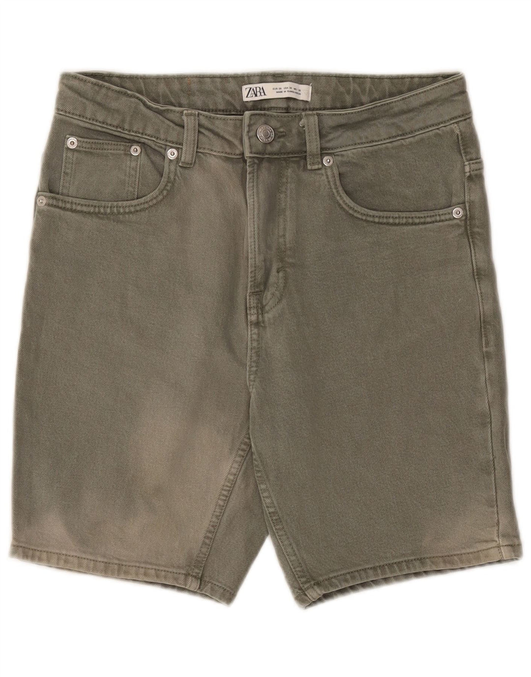 Zara Herre Denim Shorts EU 38 Small W30 Khaki Bomuld