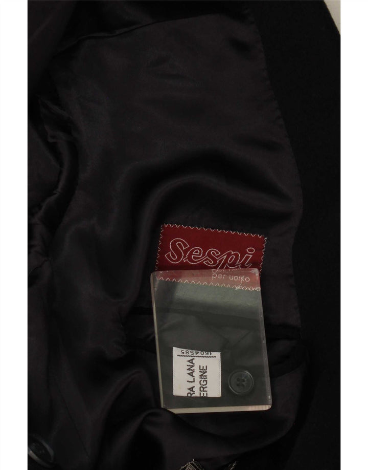 Sespi Herre Double Breasted Coat UK 38 Medium Navy Blue Virgin Wool
