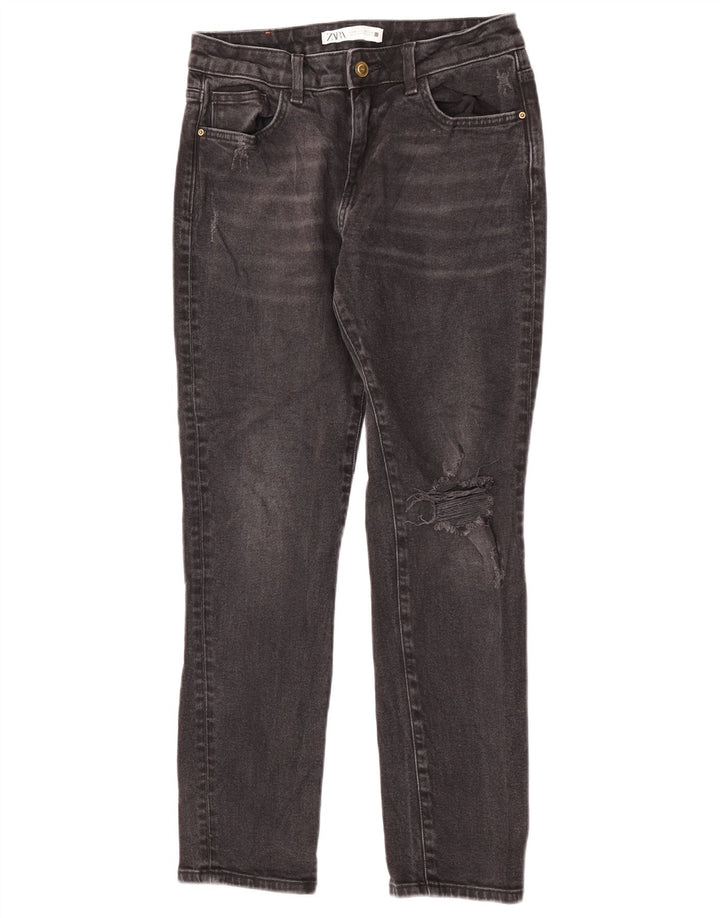 Zara Dame Distressed Slim Jeans EU 36 XS W26 L28 Sort