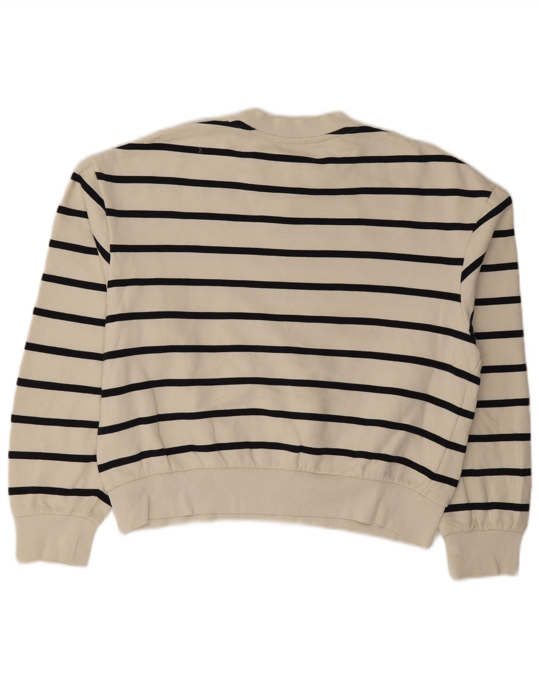 Zara Womens Crop Sweatshirt Jumper UK 14 Mellem hvid stribet bomuld