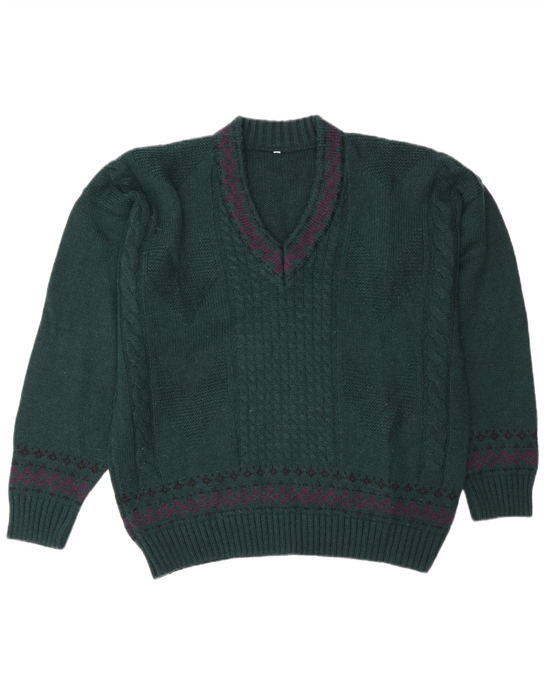 Vintage Herre V-hals sweater IT 50 Medium Grøn Uld