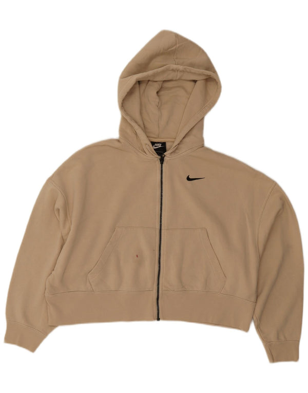 Nike Womens Crop Oversized hættetrøje med lynlås UK 10 Lille beige bomuld
