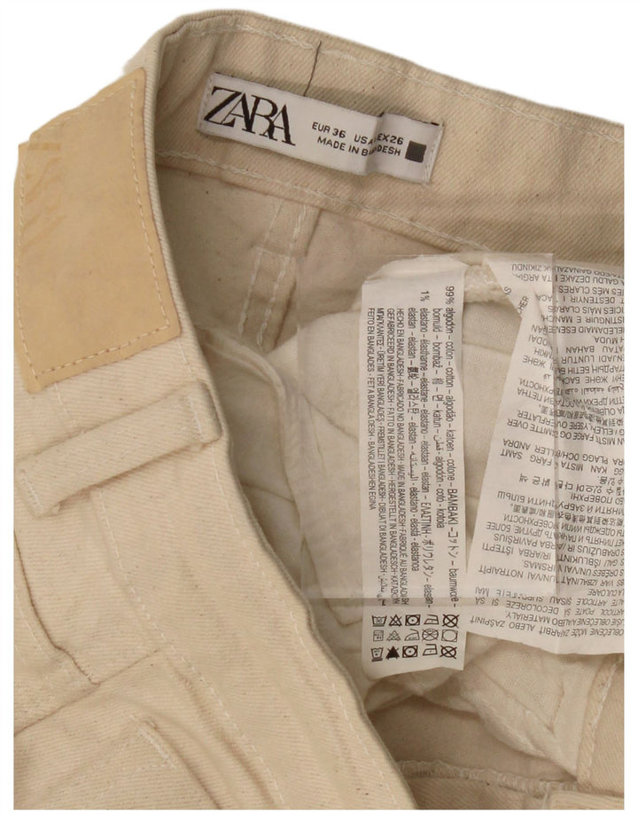 ZARA Dame Højtaljede Lige Jeans EU 36 XS W26 L24 Beige Bomuld