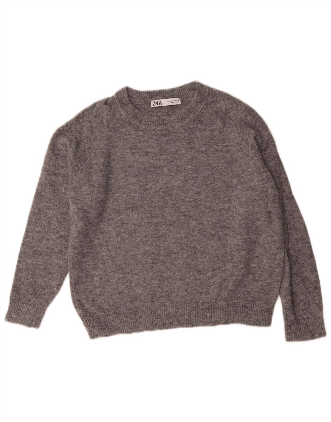 Zara Womens Crop Boat Neck Jumper Sweater UK 14 Medium Grey Flecked