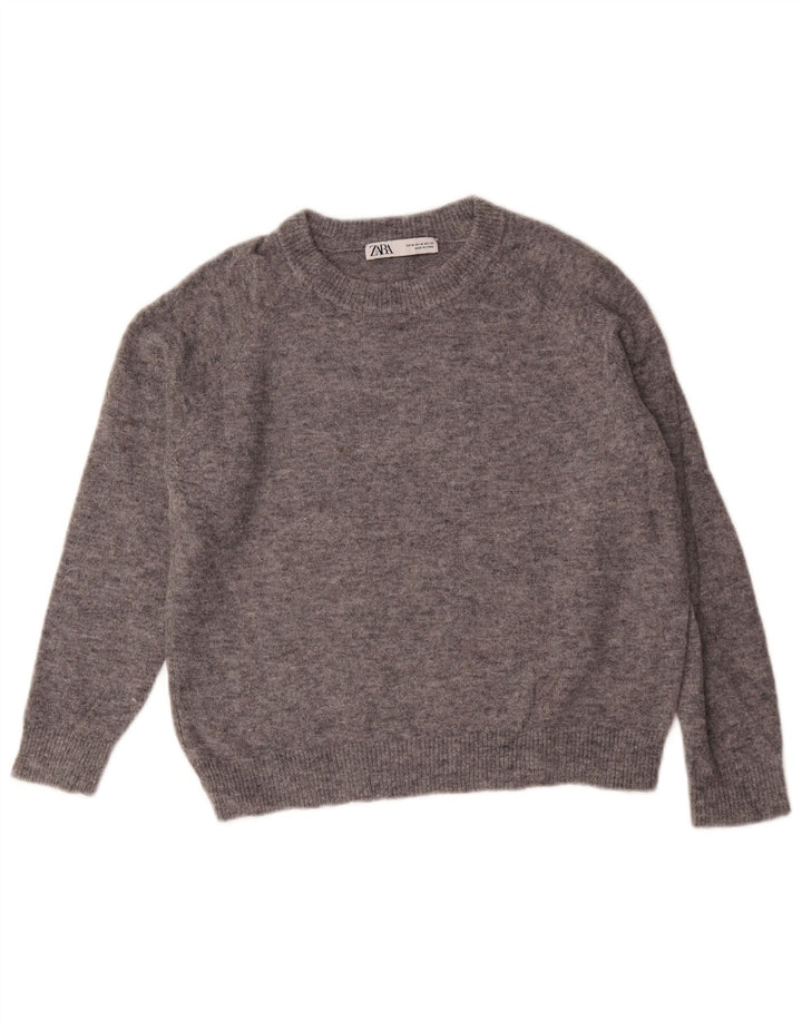 Zara Womens Crop Boat Neck Jumper Sweater UK 14 Medium Grey Flecked