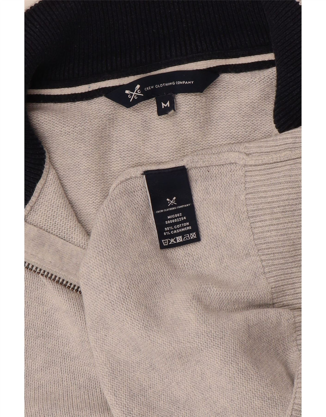 CREW TØJ Herre Zip Neck Jumper Sweater Medium Grå Bomuld