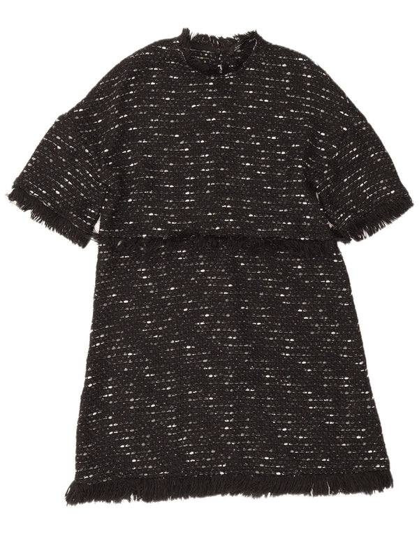 Zara Dame A-Line Kjole UK 12 Medium Sort Flecked Polyester