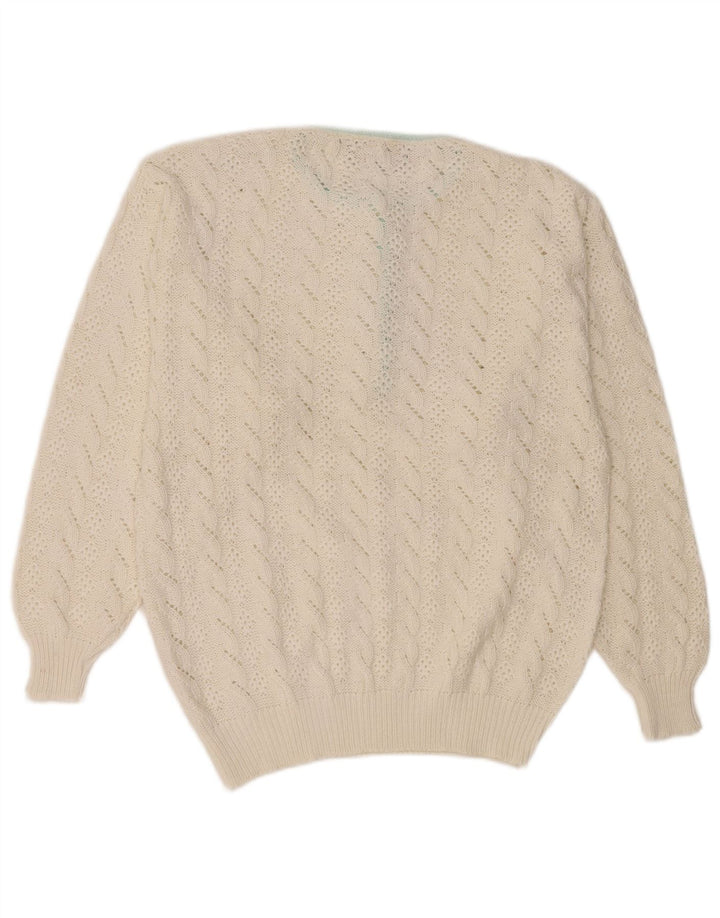 VINTAGE Dame sweater med rund hals IT 46 Stor hvid bomuld