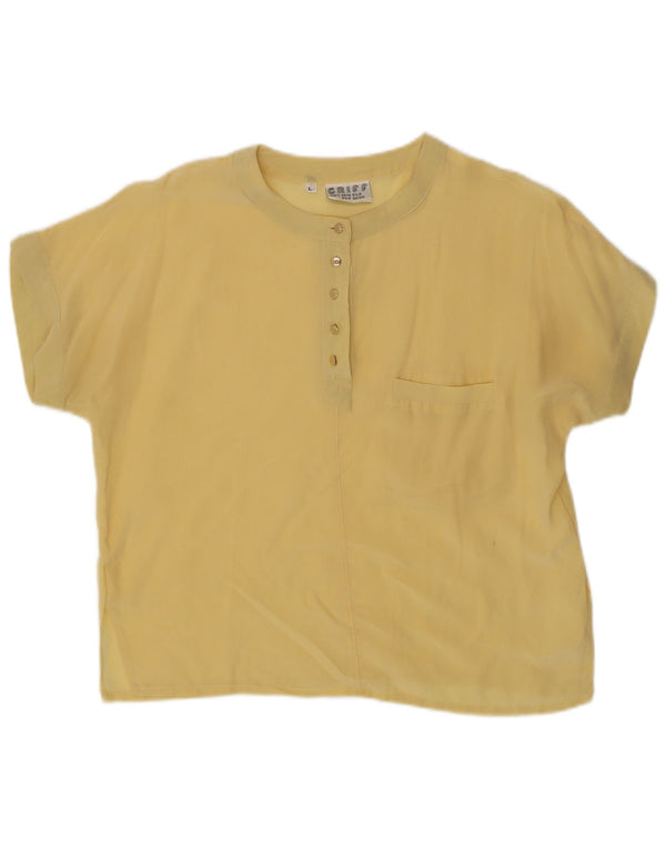 Vintage Dame Kortærmet Bluse Top UK 14 Large Yellow Silk