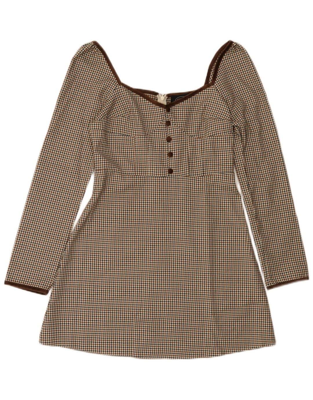 Cider Kvinder Off Shoulder A-Line Kjole UK 12 Medium Brown Houndstooth