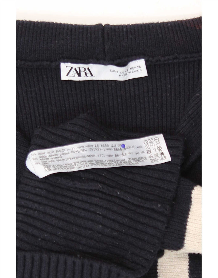 Zara Womens Crop Cardigan Sweater Small Marineblå Stribet Viscose