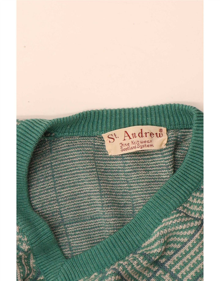 St. Andrews Herre V-hals trøje Sweater Large Green Houndstooth