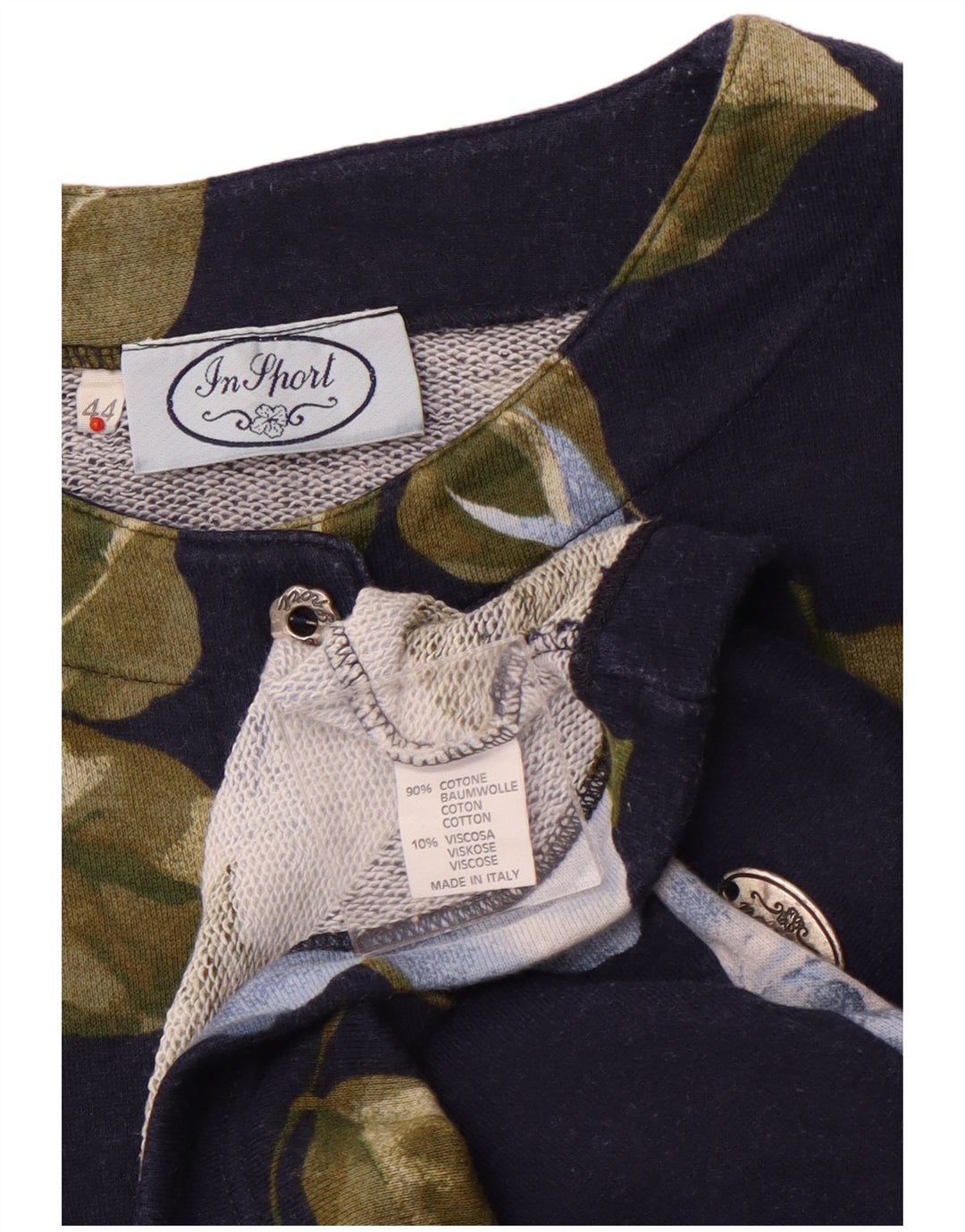 VINTAGE Dame 3/4-ærmet blazerjakke IT 44 Medium Navy Blue Floral