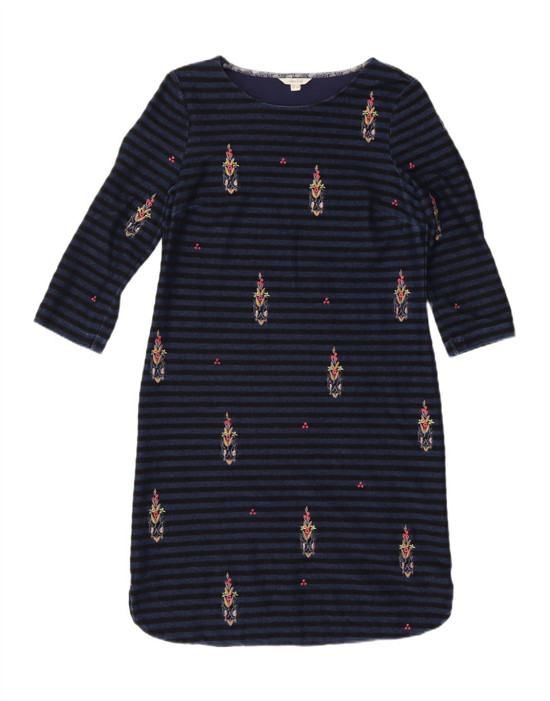 White Stuff Womens 3/4-ærmet Shift Dress UK 12 Mellem marineblå stribet