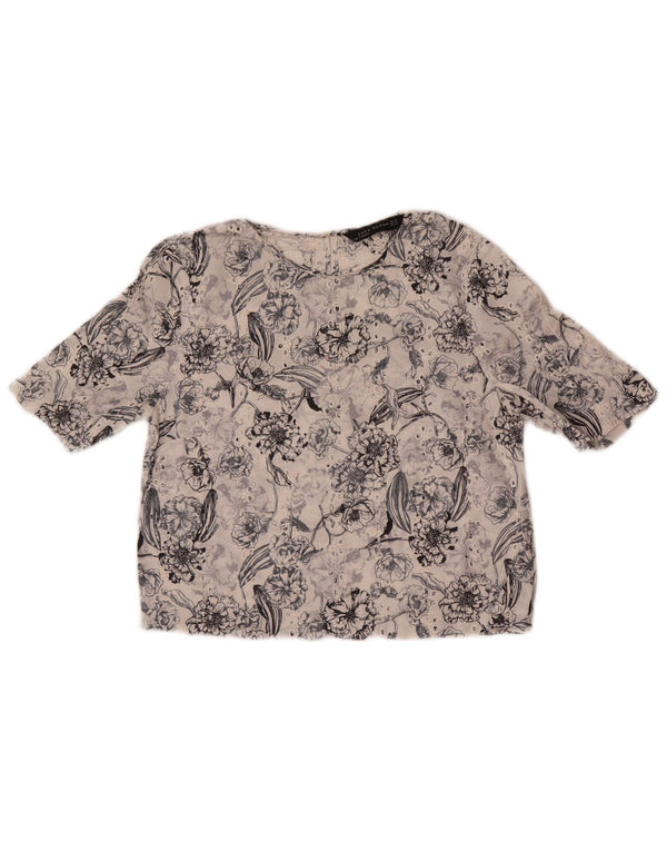 Zara Womens Crop Bluse Top UK 6 XS White Floral