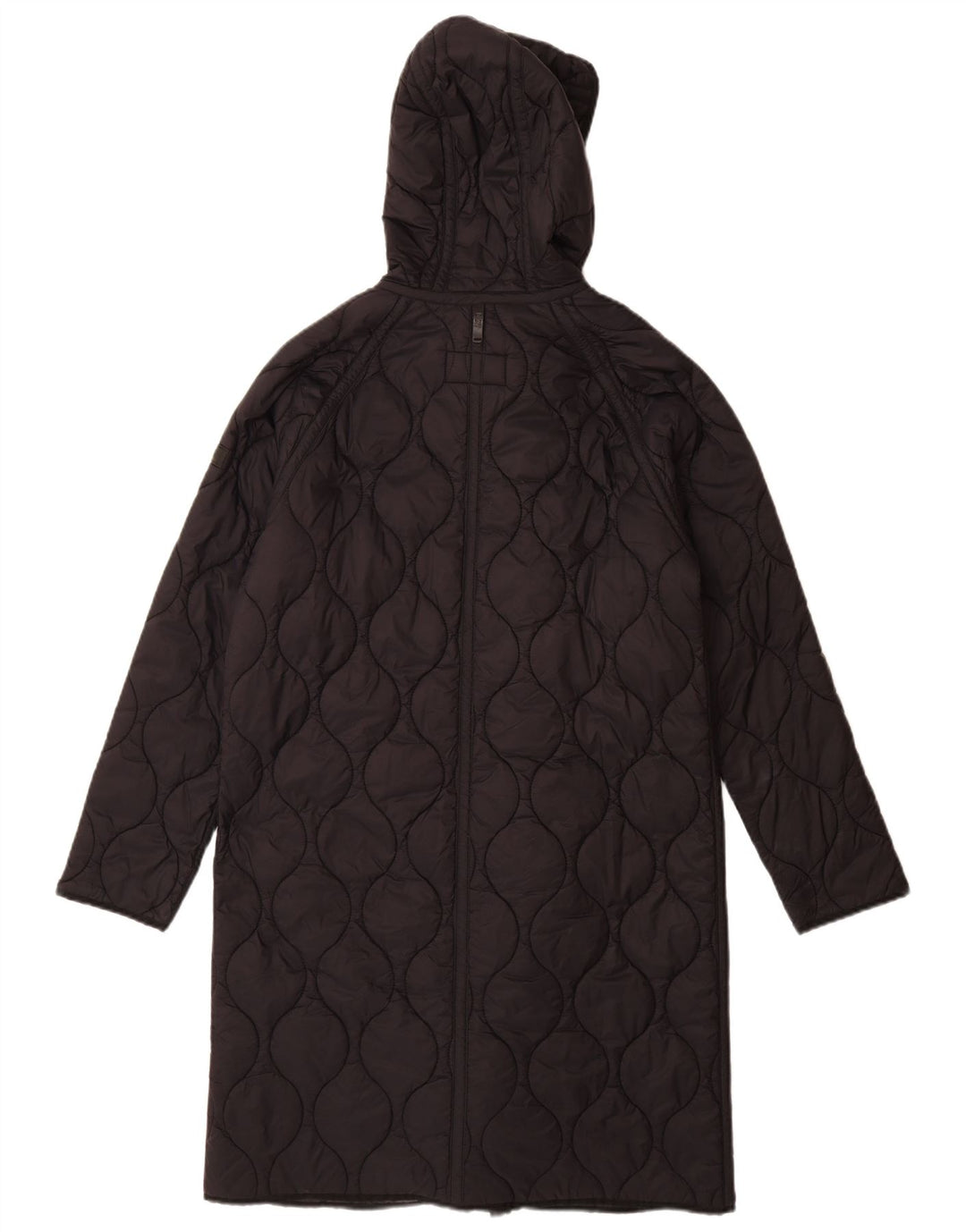 Dkny Dame Oversized Hætte Quiltet Overfrakke UK 10 Small Black Nylon