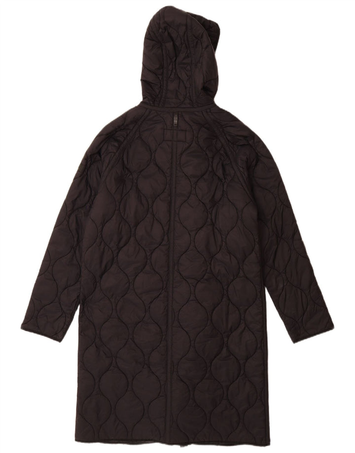 Dkny Dame Oversized Hætte Quiltet Overfrakke UK 10 Small Black Nylon