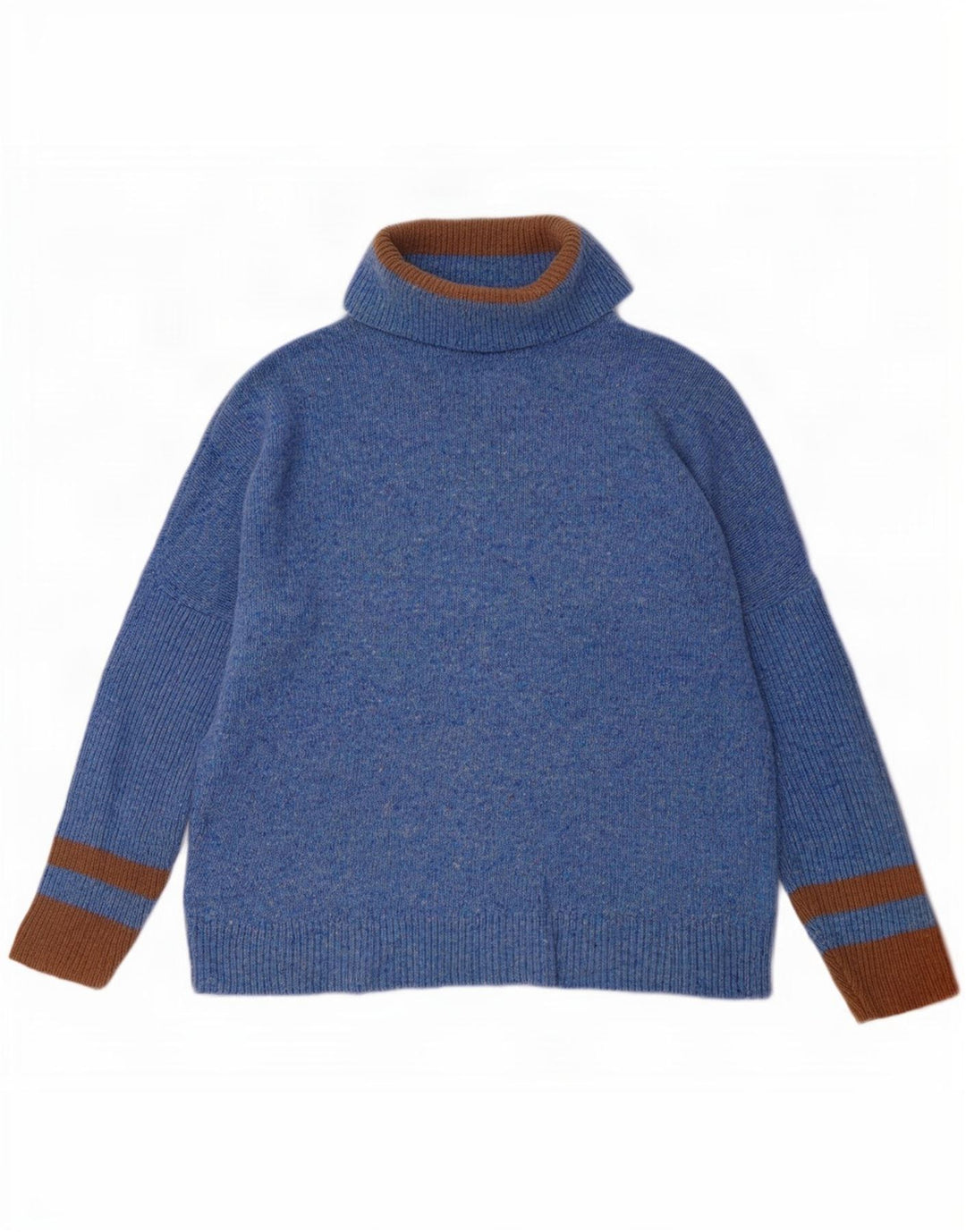 Jigsaw Dame Roll Neck Jumper Sweater UK 16 Large Blue Colourblock Uld