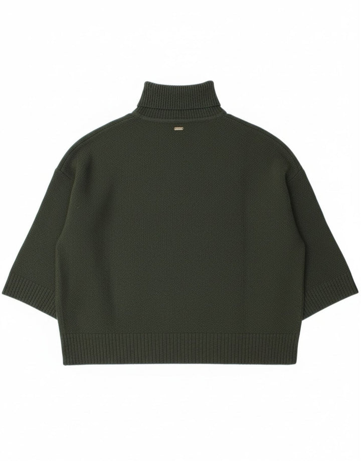 Barbour Dame Burne Cape Roll Neck Jumper Sweater UK 14 Medium Green Wool