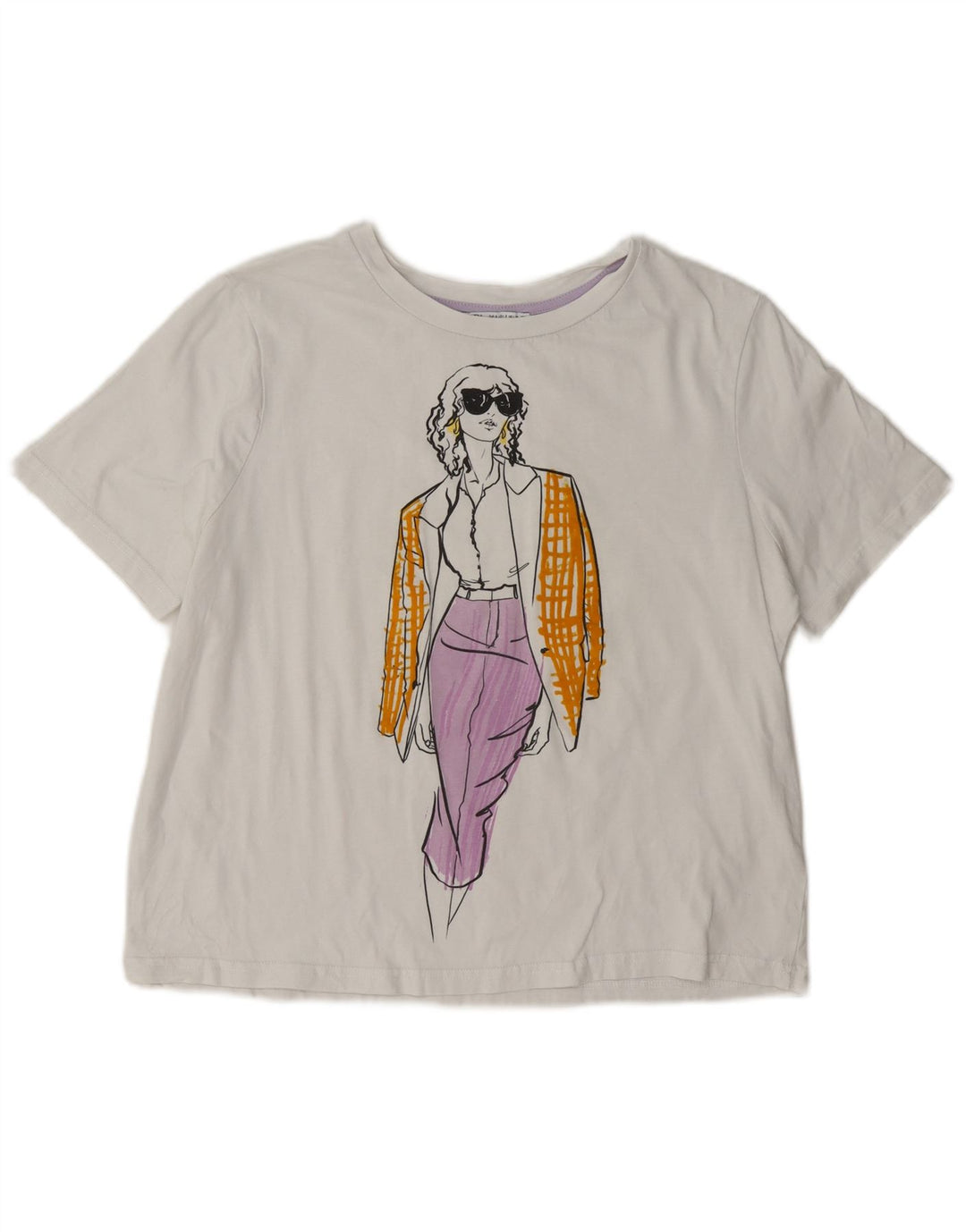 Zara Dame Oversized grafisk T-shirt Top UK 10 Small White