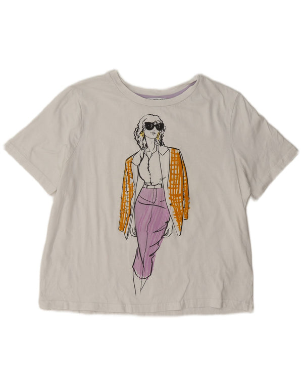Zara Dame Oversized grafisk T-shirt Top UK 10 Small White
