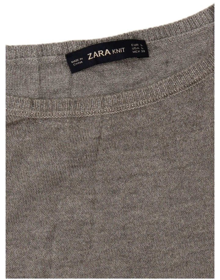 Zara Dame Boat Neck Jumper Sweater UK 16 Large Grå