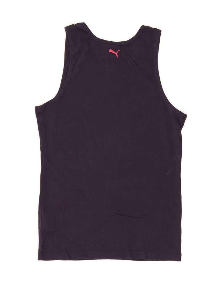 PUMA Womens Graphic Vest Top UK 16 Large Navy Blue Cotton Vintage Puma and Second-Hand Puma from Messina Hembry 