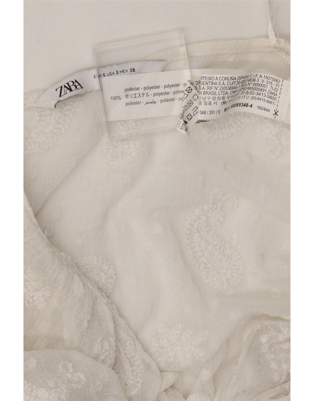 Zara Dame Se Through Maxi Dress UK 8 Small White Paisley Polyester