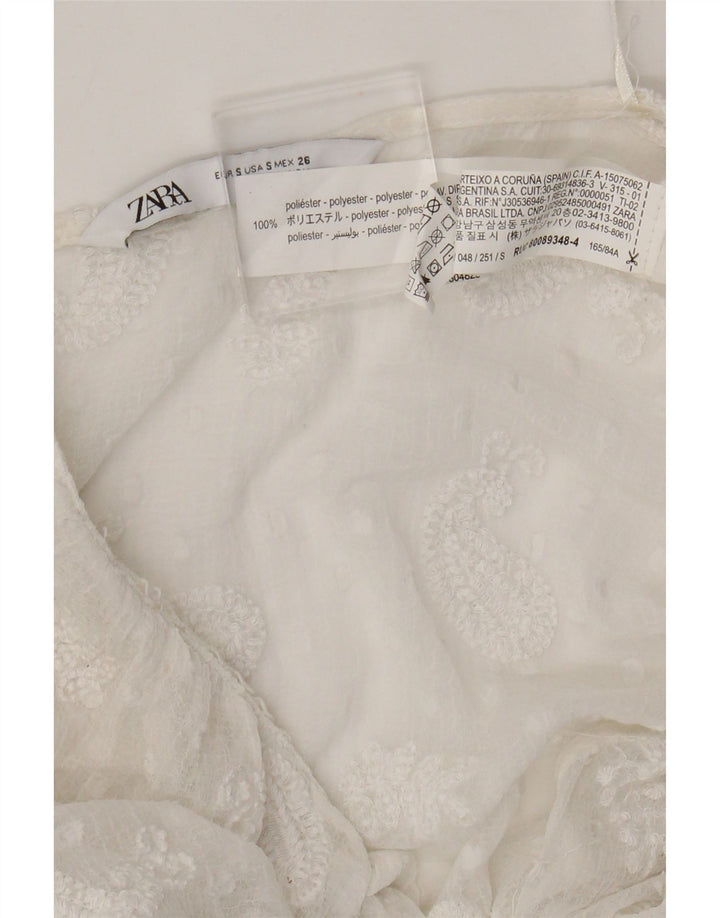 Zara Dame Se Through Maxi Dress UK 8 Small White Paisley Polyester