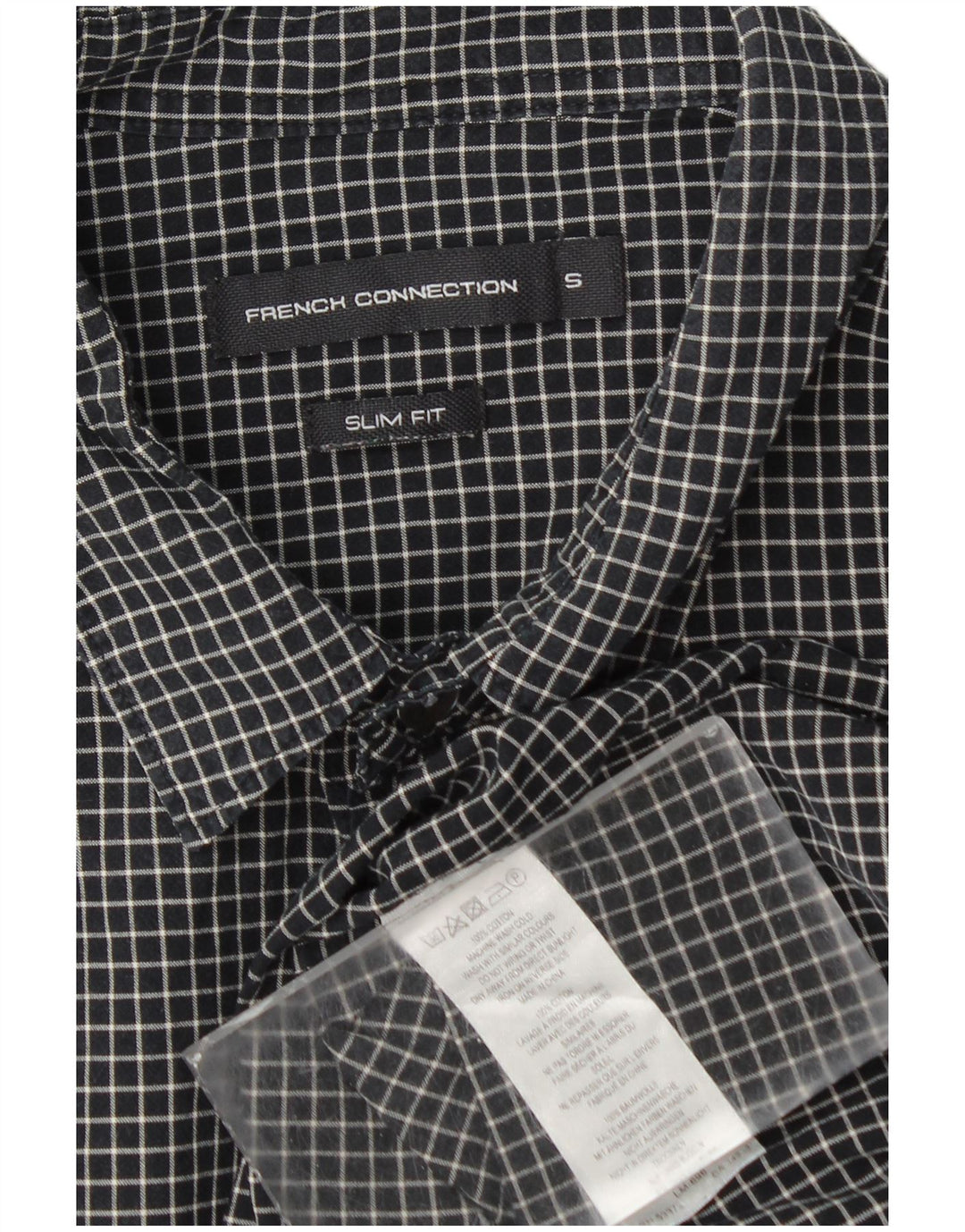 French Connection Herre Slim Fit Flanellskjorte Lille sort ternet bomuld