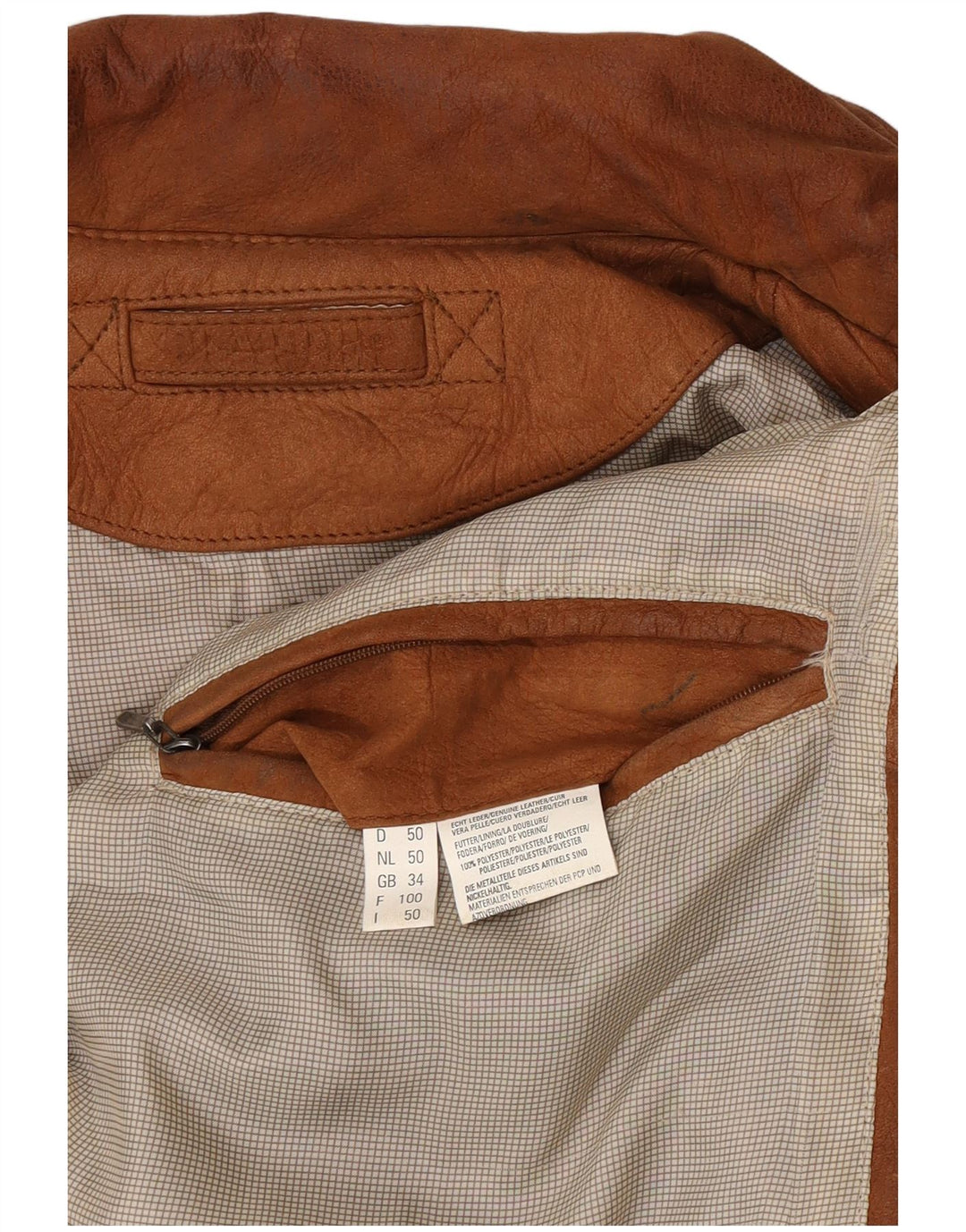 Trapper Herre Loose Fit Læderjakke UK 34 XS Brunt Læder